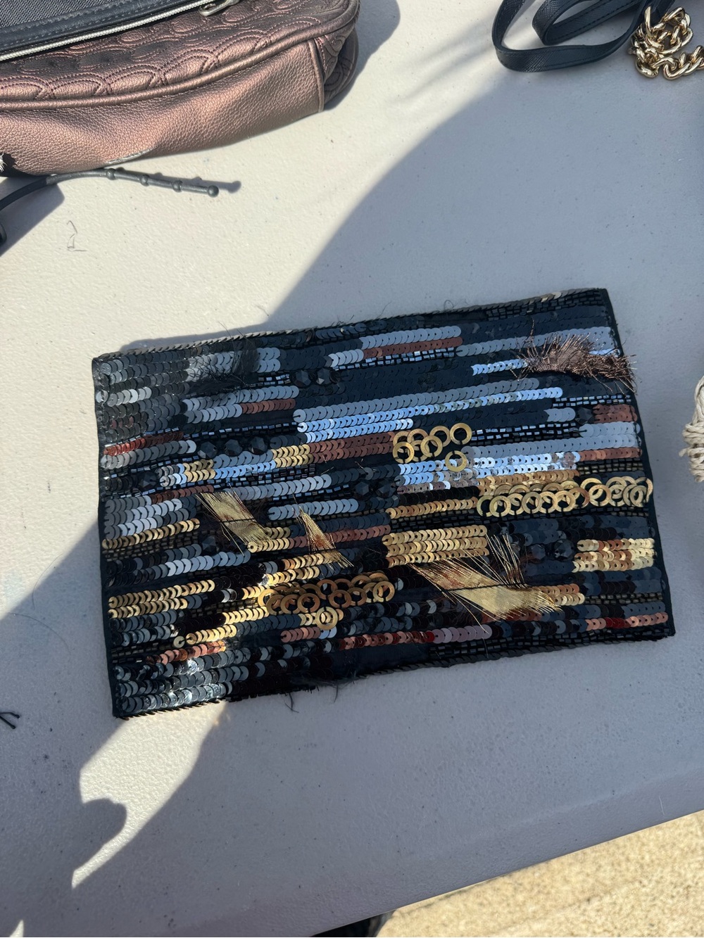 Oscar de la Renta Black and Gold Sequin Rectangular Clutch